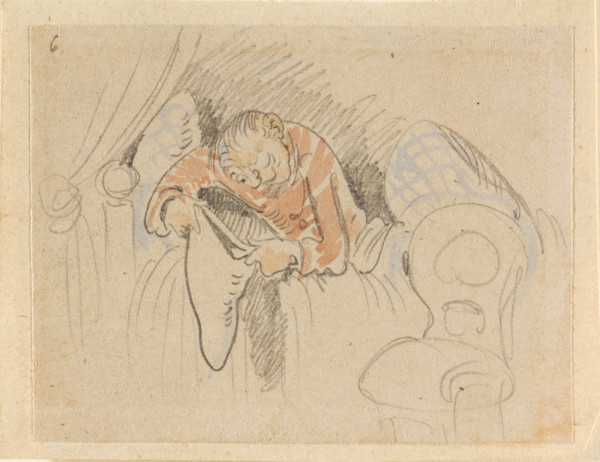 The disturbed but happily regained night's rest, (The Flea); 6, 1862. Creator: Wilhelm Busch.