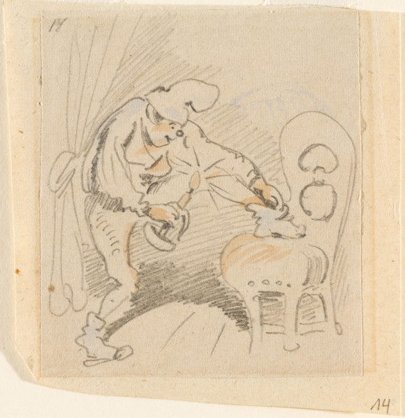 The disturbed but happily regained night's rest, (The Flea); 14, 1862. Creator: Wilhelm Busch.