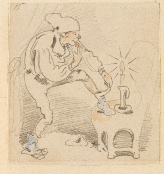 The disturbed but happily regained night's rest, (The Flea); 15, 1862. Creator: Wilhelm Busch.