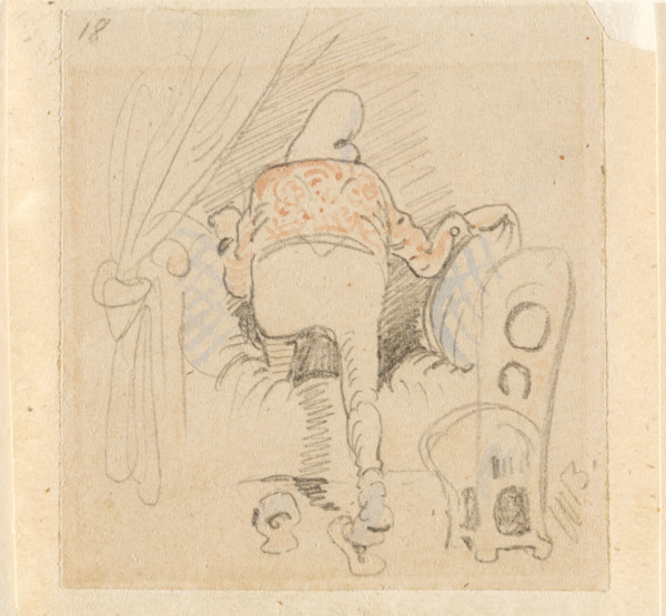 The disturbed but happily regained night's rest, (The Flea); 18, 1862. Creator: Wilhelm Busch.