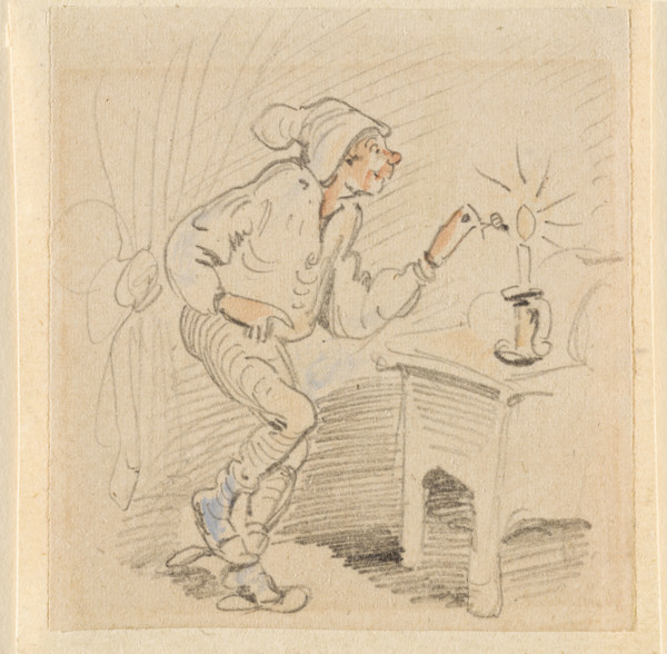 The disturbed but happily regained night's rest, (The Flea); 17, 1862. Creator: Wilhelm Busch.
