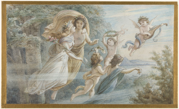 The floating royal couple Oberon and Titania, accompanied by other elves, c1883. Creator: Leopold Bode.