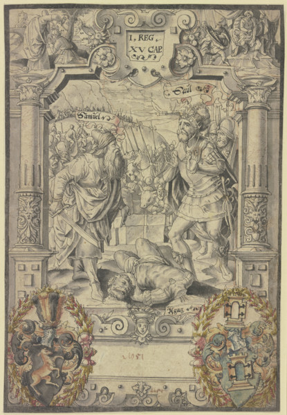 Truly, bitter is death! - Samuel, in the presence of King Saul, cuts the Amalekite king...(1580?). Creator: Hans Jakob Plepp.