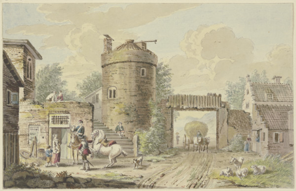 Riders halting at an old tower. Creator: Unknown.