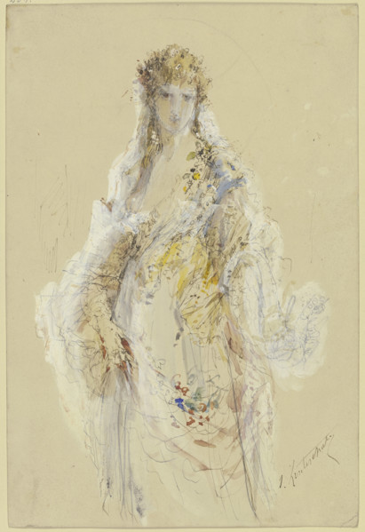 Lady in a flower-trimmed ball gown. Creator: Jules Lunteschütz.
