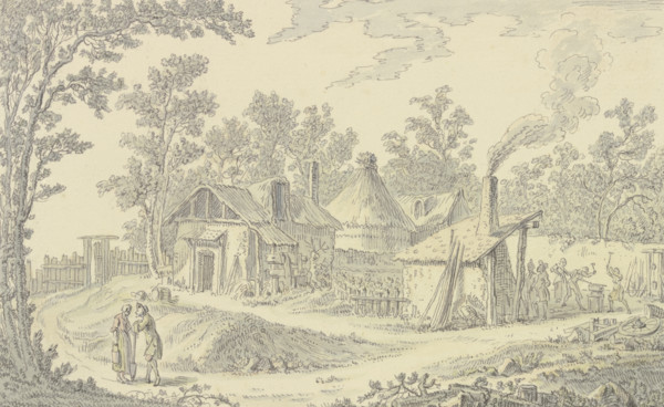 Village landscape in front of a blacksmith's shop, c1760. Creator: Johann Georg Wille.