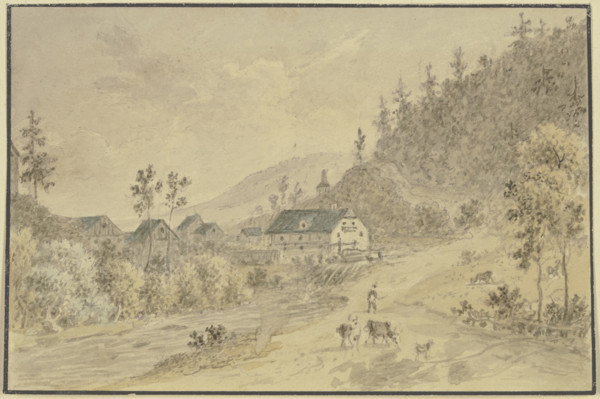 Small village by a stream in the mountains, late 18th century. Creator: Friedrich Christian Reinermann?.