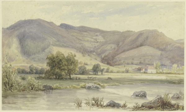 River landscape with high mountains, mid-late 19th century. Creator: Karl Peter Burnitz.