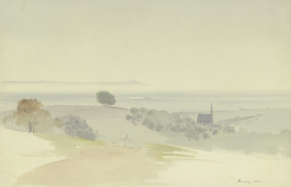 View from the Taunus Mountains into the plain, a chapel in the middle ground, 1841. Creator: Carl Theodor Reiffenstein.