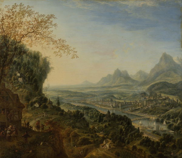 River Landscape with Rhine Motifs and Troops Passing, c1700. Creator: Jan Griffier I.