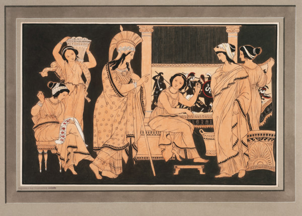 Athena with Penelope, who is busy weaving, c1832. Creator: Philipp Veit.
