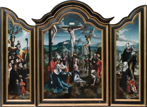 Triptych with the Crucifixion, Saints and Donors, 1530-1540. Creator: North Netherlandish Master.