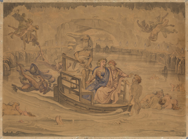 Dante, in the fifth circle of Hell, travels with Virgil over the swamp where the wrathful..., 1827. Creator: Johann Anton Ramboux.