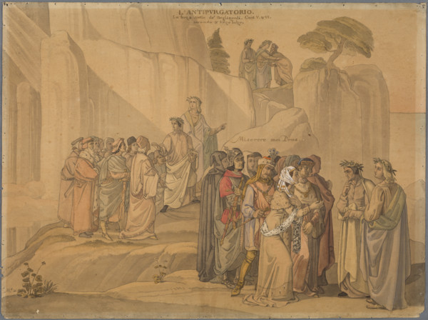 Dante encounters a group of souls singing the Miserere, who, upon a violent death, repented..., 1831 Creator: Johann Anton Ramboux.