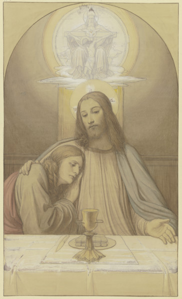 Christ with the Beloved disciple John, half-figures at the table of the Last Supper..., 1874. Creator: Eduard von Steinle.