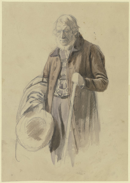 Bearded man with his hat and coat off, a staff in his left hand, c1830-1872. Creator: Jakob Becker.