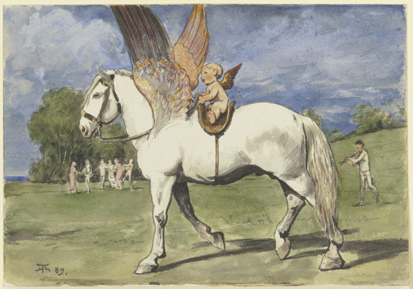 Cherub on Pegasus, 1889. Creator: Hans Thoma.