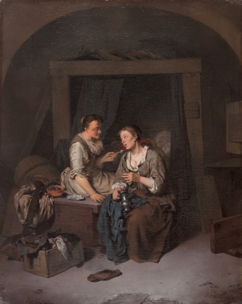 Two Maids Drinking and Smoking, 1663. Creator: Cornelis Bega.