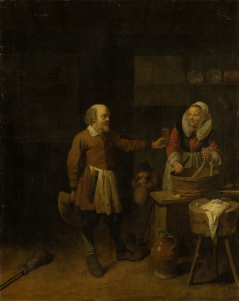 A Butcher Offering a Woman a Glass of Beer, 1639. Creator: David Ryckaert III.