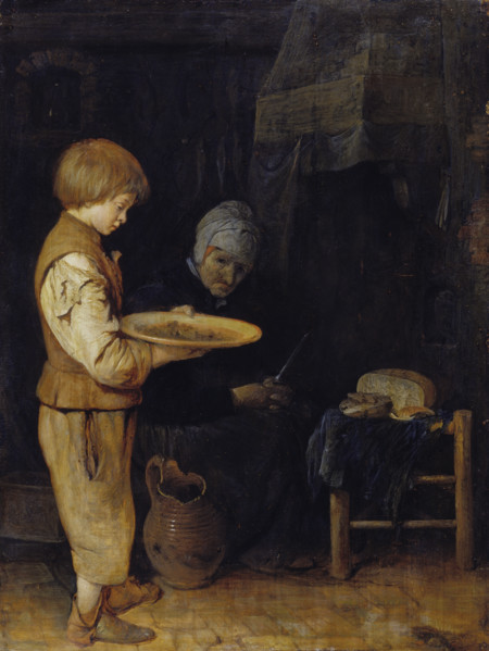 Old Woman and Boy Take a Modest Meal, 1648?. Creator: Gerard Terborch II.