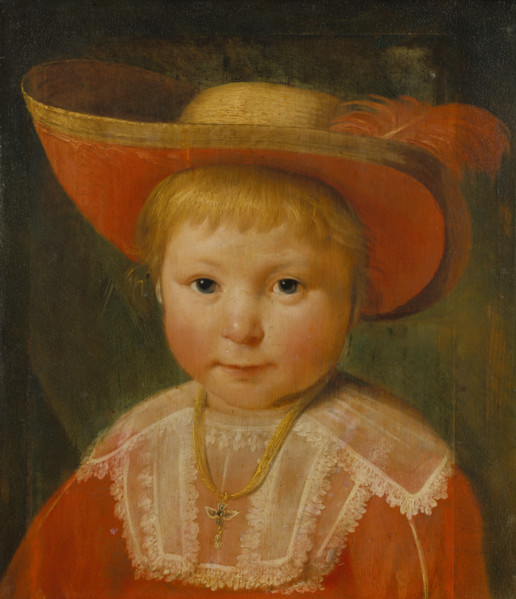 Portrait of a Child with a Red Lined Straw Hat, c1635-1640. Creator: Pieter Soutman?.