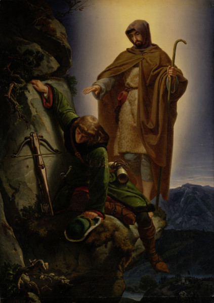 A Guardian Angel Rescuing Emperor Maximilian from the Martinswand, 1839. Creator: Alfred Rethel.