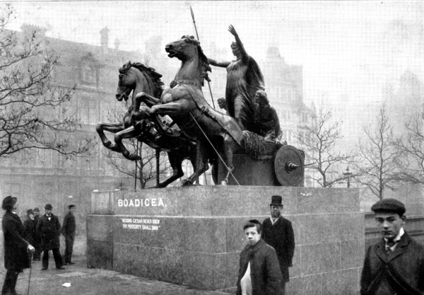 The Statue of Queen Boadicea to be placed on the Thames Embankment, 1898. Creator: Unknown.