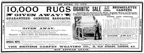 Advertisement for the British Carpet Weaving Co., 1898. Creator: Unknown.