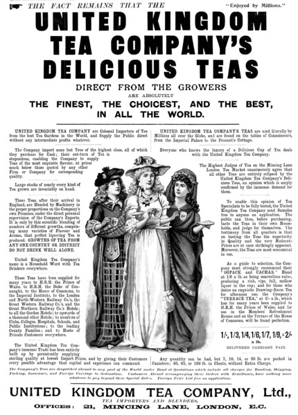 Advertisement for the United Kingdom Tea Company, 1898. Creator: Unknown.