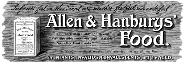 Advertisement for Allen & Hanbury's Food, 1898. Creator: Unknown.