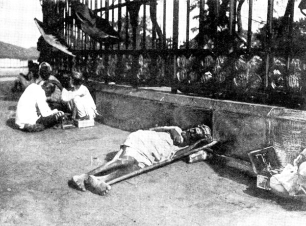Scenes in Plague-Stricken Bombay: a wayside case, 1898. Creator: Gysi.