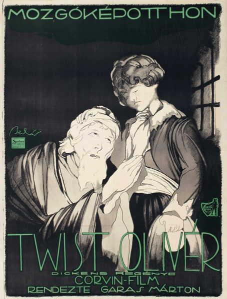 Movie poster "Oliver Twist" by Márton Garas, 1919. Creator: Bednar, Janos (1886-1932).