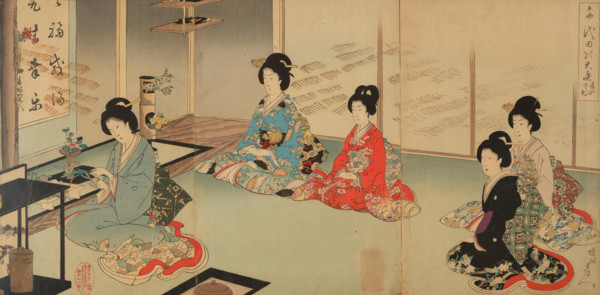 Tea Ceremony with Flower Arranging, from the series The Inner Palace of Chiyoda, 1895. Creator: Chikanobu, Toyohara (Yoshu) (1838-1912).