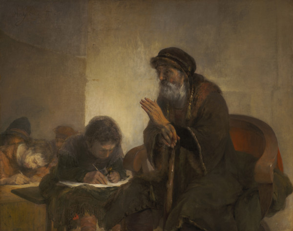 Homer dictating to scribes, 1660s. Creator: Gelder, Aert de (1645-1727).