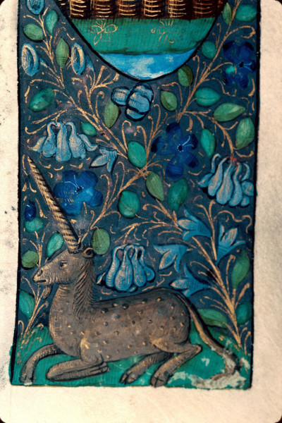 Unicorn (Initial). Breviarium Bisuntinum, 1463-1498. Creator: Maître de l'Échevinage de Rouen (active 1450-1485).