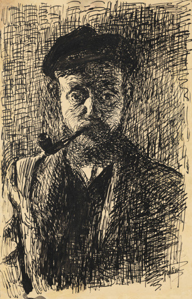 Self-portrait with pipe, c1900. Creator: Matisse, Henri (1869-1954).