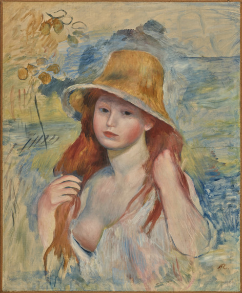 Young Girl with a Straw Hat, 1884. Creator: Renoir, Pierre Auguste (1841-1919).