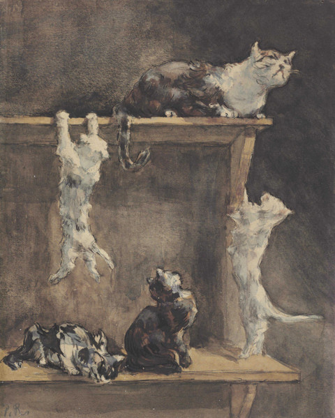 Cats and kittens on a dresser. Creator: Renouard, Paul (1845-1924).