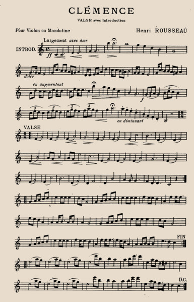 Sheet music of "Clémence", valse for violin and mandolin by Henri Rousseau, 1904. Creator: Rousseau, Henri Julien Félix (1844-1910).
