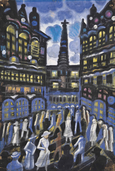 Crowded street at night, c1942. Creator: Scheiber, Hugo (1873-1950).