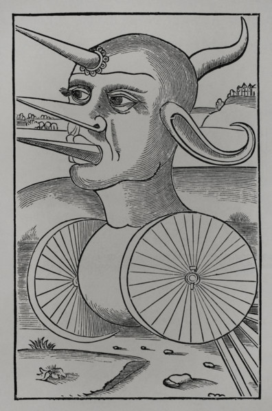 Wheeled war machine for breaking enemy ranks or crushing soldiers, 1532, (1877).  Creator: Unknown.