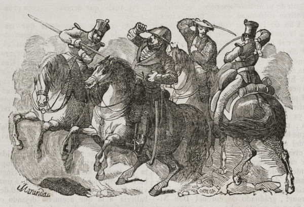 First Carlist War, (1833-1840): Attack to Balmaseda, the leader of the Carlist faction, 1842.  Creators: Manuel Miranda, Ortega.