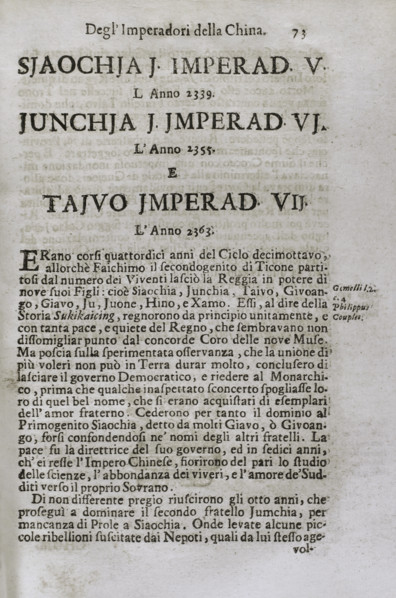 Mappamondo Istorico, Volume VII, Part I: Life of the emperors of China, 1718.  Creator: Antonio Foresti.