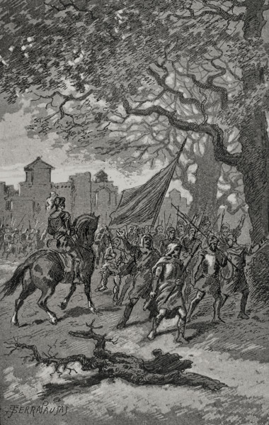 Departure of the Barcelonians to help those besieged in San Adrián de Besós, 15th century, (1890). Creator: Joan Serra y Pausas.
