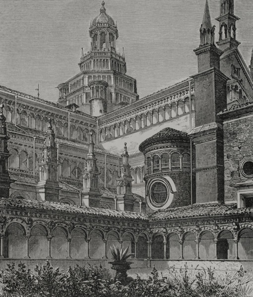 Small Cloister, Certosa di Pavia. Italy, 1877.  Creator: Jules Jean Marie Joseph Huyot.