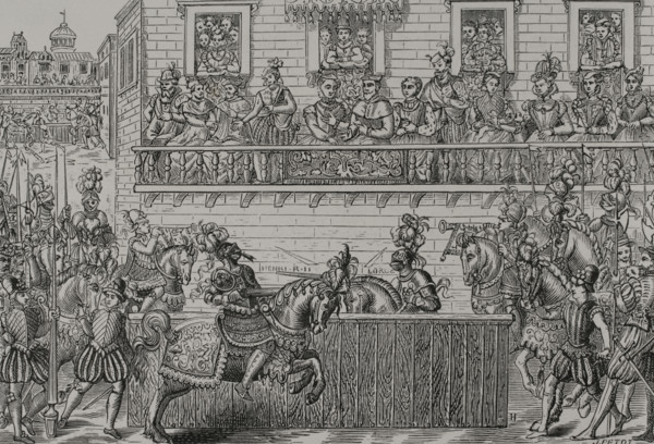 King Henry II of France, (1519-1559) mortally wounded by the Count of Montgomery,.. 1599, (1877). Creator: Unknown.