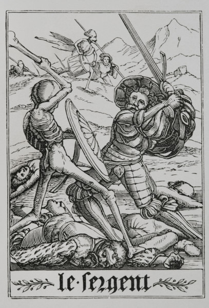 The Sergeant from "The Dance of Death", 1547, (1877). Creator: Unknown.