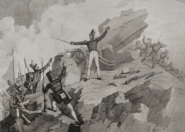 First Carlist War, (1833-1840):  Attack of Agurdin, 6 January 1834, (1842).  Creator: Manuel Miranda.