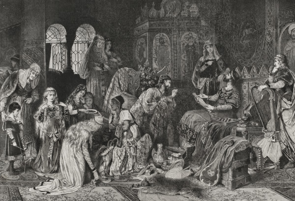 Jewish merchant showing his jewellery to the Prince of Thuringia at Wartburg Castle, 1878. Creator: Unknown.