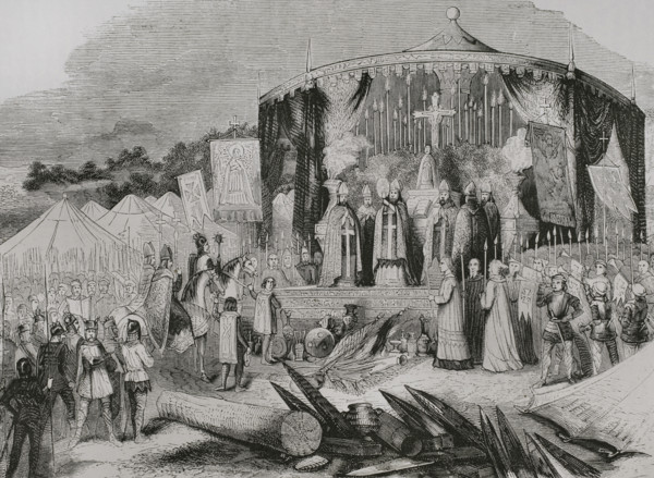 Don Pelayo, the prelates and the Christian warriors giving thanks to the Eternal on..., 722 (1853). Creator: Unknown.
